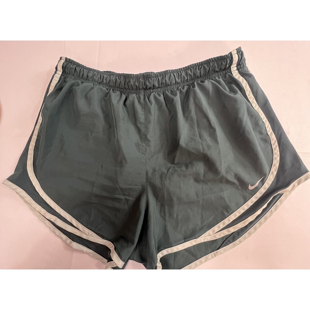Nike Dri-Fit Womens Dark Light Green Drawstring Athletic Lined Running Shorts L